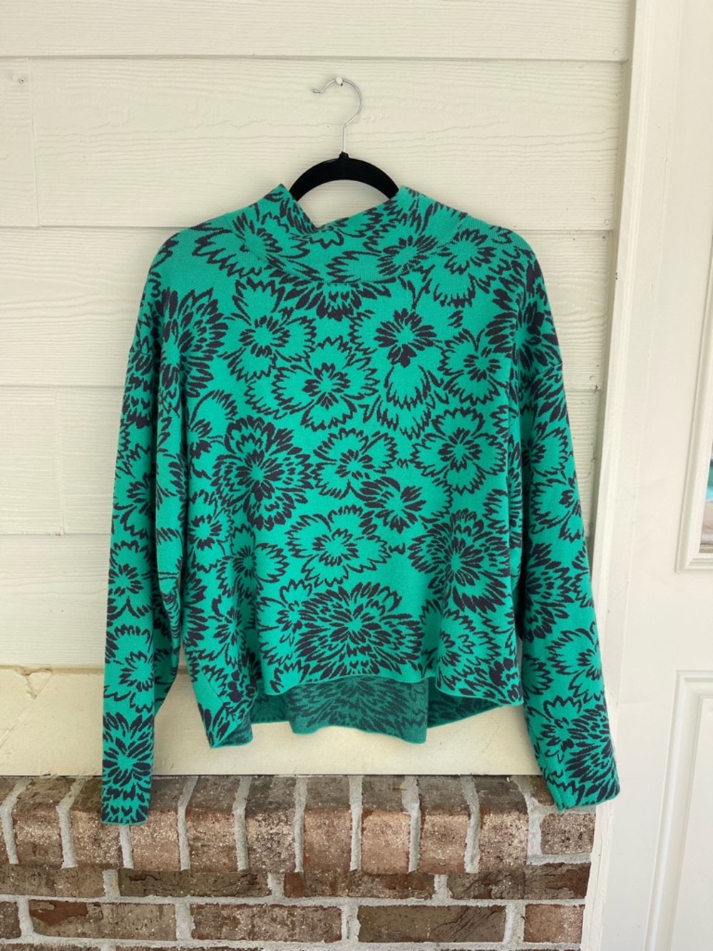 Maeve Teal and Navy Printed Mock Neck Sweater